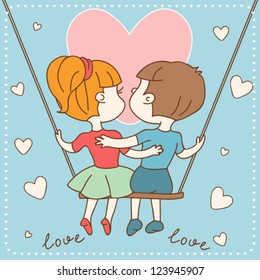  Vintage Valentine's day card of boy and girl in love.