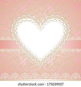 Vintage Valentines day card with lace heart