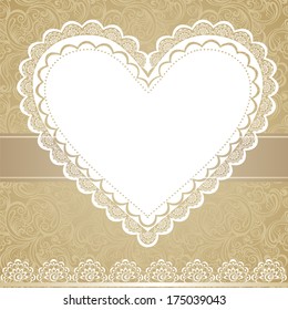 Vintage Valentines day card with lace heart