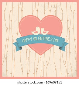 Vintage Valentine's day card with soft colors and simple hand drawn image for retro look. Eps10 vector illustration