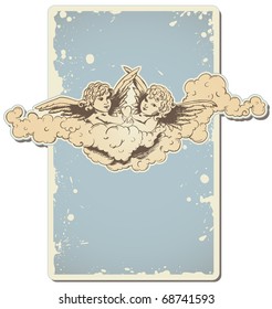 vintage Valentine's Day greeting card with angels