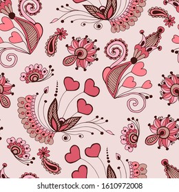 Vintage valentines day hearts pattern, stock illustration	