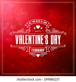 Vintage Valentines day lettering composition for Invitations and Party Posters, Holidays Tags and Stickers. Vector Illustration.