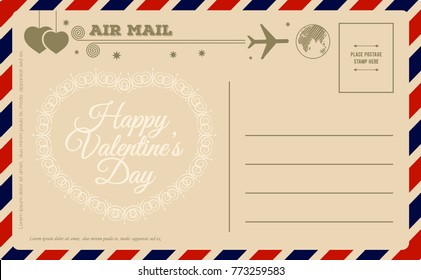 Vintage Valentines Day Postcard. Vector illustration.