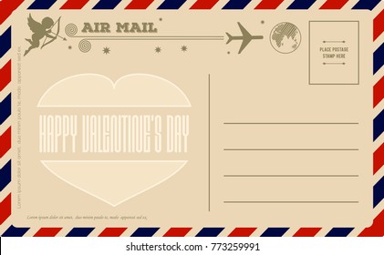 Vintage Valentines Day Postcard. Vector illustration.