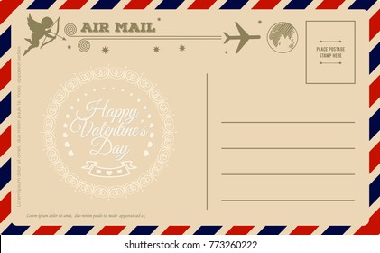 Vintage Valentines Day Postcard. Vector illustration.