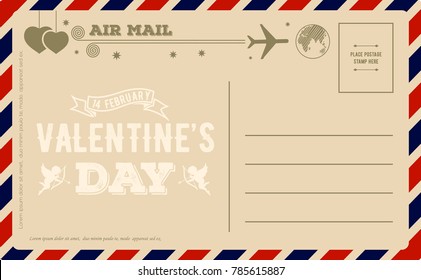 Vintage Valentines Day Postcard. Vector illustration.