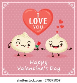 Vintage Valentines Day poster design with dim sum character