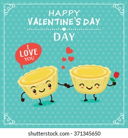 Vintage Valentines Day poster design with dim sum character