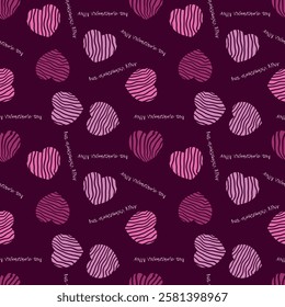 Vintage Valentine's Day seamless pattern in burgundy tones. Vector illustration for print, fabric, cover, packaging, interior decor, blog decoration and other your projects.