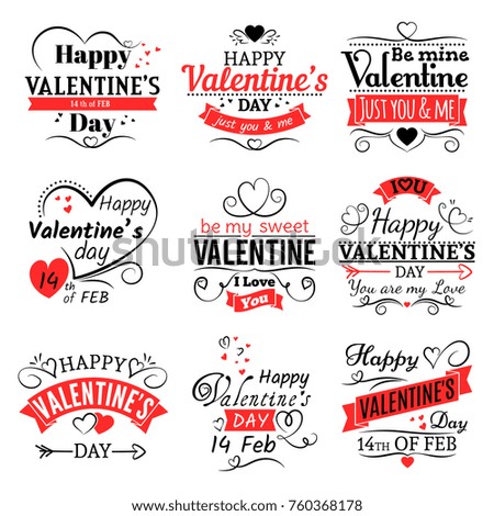 Vintage valentines day vector banners for love greeting card. Retro valentine logo set