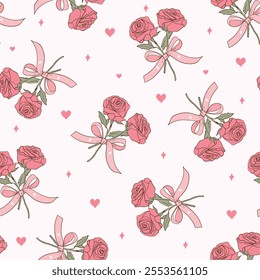 Vintage Valentine's Rose Seamless Pattern. Vector Illustration