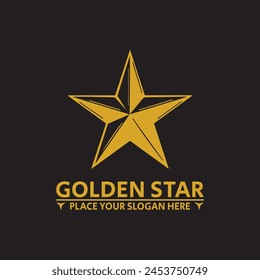 The vintage value golden star logo design is presented on a dark backgorund. Suitable for a brand logo for a company that likes classic and antique values