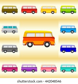Vintage Van Set Icon. Classic Car Illustrator