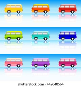 Vintage Van Set Icon. Classic Car Illustrator
