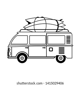 Vintage van with surf tables cartoons vector illustration graphic design