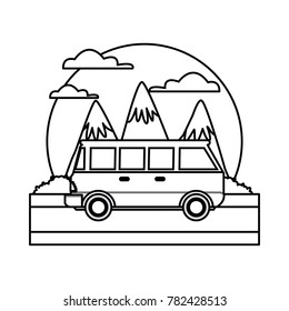 Vintage van vehicle between mountains landscape