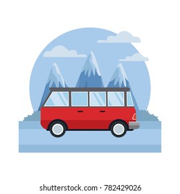 Vintage van vehicle between mountains landscape