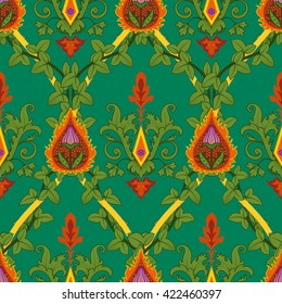 Vintage variegated seamless pattern ivy and fire flower