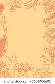 Vintage Various vegetable frame vector illustration. Hand drawn Food Vegetables Frame banner.