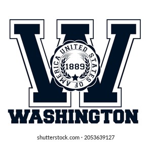 Vintage varsity college letter print with washington state slogan for graphic tee t shirt or sweatshirt - Vector