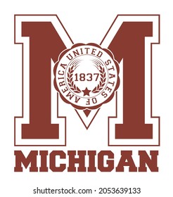 Vintage Varsity College Letter Print With Michigan State Slogan For Graphic Tee T Shirt Or Sweatshirt - Vector