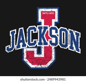 Vintage varsity college letter print with united states of america state slogan and grunge effect for graphic tee t shirt or sweatshirt hoodie - Vector