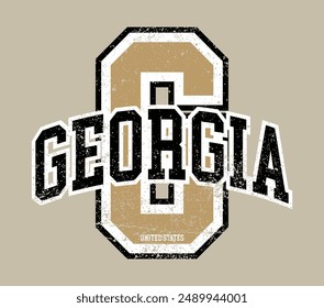 Vintage varsity college letter print with united states of america state slogan and grunge effect for graphic tee t shirt or sweatshirt hoodie - Vector