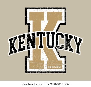 Vintage varsity college letter print with united states of america state slogan and grunge effect for graphic tee t shirt or sweatshirt hoodie - Vector