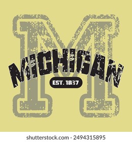 Vintage varsity college letter print with united states of america state slogan and grunge effect for graphic tee t shirt or sweatshirt hoodie - Vector