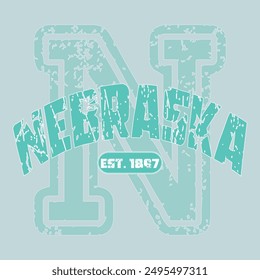 Vintage varsity college letter print with united states of america state slogan and grunge effect for graphic tee t shirt or sweatshirt hoodie - Vector