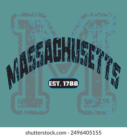 Vintage varsity college letter print with united states of america state slogan and grunge effect for graphic tee t shirt or sweatshirt hoodie - Vector