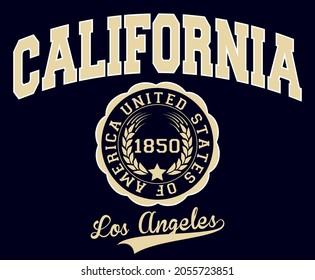 Vintage varsity college los angeles city print with california state slogan for graphic tee t shirt or sweatshirt - Vector