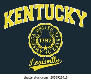 Vintage varsity college louisville city print with kentucky state slogan for graphic tee t shirt or sweatshirt - Vector