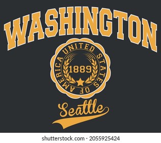 Vintage varsity college seattle city print with washington state slogan for graphic tee t shirt or sweatshirt - Vector