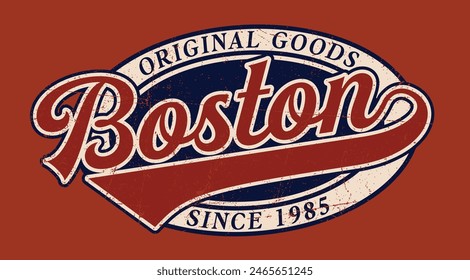 Vintage varsity college typography american boston state slogan text print with grunge texture for graphic tee t shirt or sweatshirt hoodie or sticker poster - Vector 