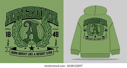 Vintage varsity college typography Arizona authentic in grunge style for t-shirt, hoodie, sweatshirt, sticker, or poster. Vector illustration