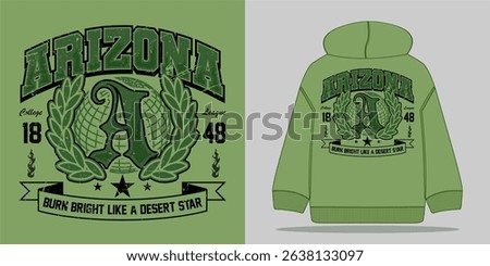 Vintage varsity college typography Arizona authentic in grunge style for t-shirt, hoodie, sweatshirt, sticker, or poster. Vector illustration
