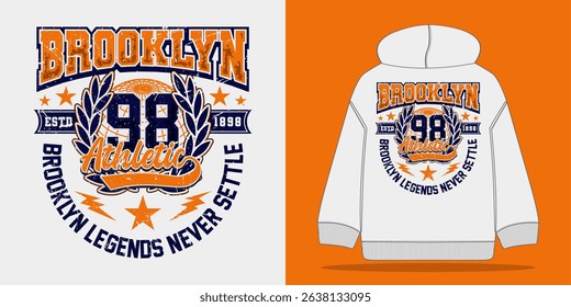 Vintage varsity college typography brooklyn authentic in grunge style for t-shirt hoodie sweatshirt sticker or poster. Vector illustration