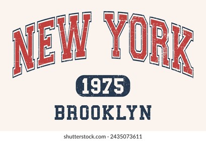 Vintage Varsity College Typografie New York Brooklyn City Slogan Print für Grafik-T-Shirt oder Sweatshirt Hoodie - Vektor