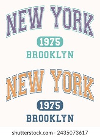 Vintage varsity college typography New York Brooklyn city slogan print for graphic tee t shirt or sweatshirt hoodie - Vector