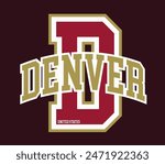 Vintage varsity college typography united states of america denver state slogan text print for graphic tee t shirt or sweatshirt hoodie or sticker poster - Vector