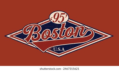 Vintage varsity college typography united states of america  boston state slogan text print with grunge texture for graphic tee t shirt or sweatshirt hoodie or sticker poster - Vector 