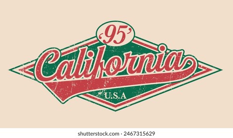 Vintage varsity college typography united states of america  california state slogan text print with grunge texture for graphic tee t shirt or sweatshirt hoodie or sticker poster - Vector 