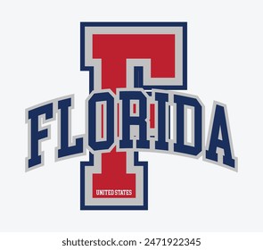 Vintage varsity college typography united states of america florida state slogan text print for graphic tee t shirt or sweatshirt hoodie or sticker poster - Vector