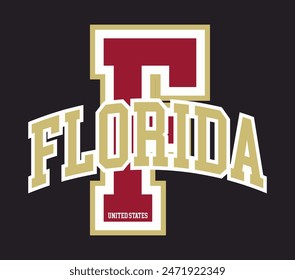 Vintage varsity college typography united states of america florida state slogan text print for graphic tee t shirt or sweatshirt hoodie or sticker poster - Vector