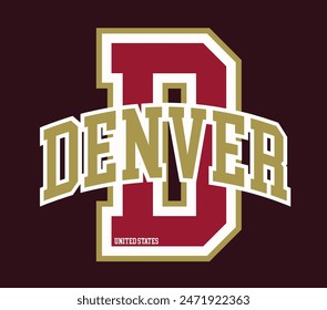 Vintage varsity college typography united states of america denver state slogan text print for graphic tee t shirt or sweatshirt hoodie or sticker poster - Vector