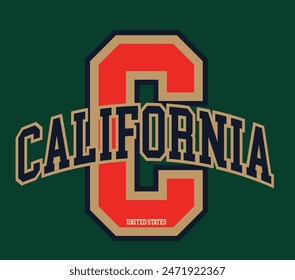 Vintage varsity college typography united states of america california state slogan text print for graphic tee t shirt or sweatshirt hoodie or sticker poster - Vector