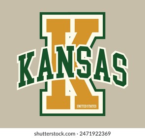 Vintage varsity college typography united states of america kansas state slogan text print for graphic tee t shirt or sweatshirt hoodie or sticker poster - Vector