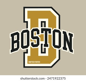 Vintage varsity college typography united states of america boston city state slogan text print for graphic tee t shirt or sweatshirt hoodie or sticker poster - Vector